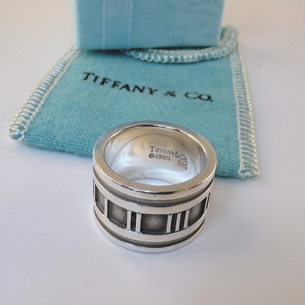 Tiffany & Co Ultra Wide Atlas Ring Relief Roman Numeral Band SZ 4 925 1995 AUTH - Picture 10 of 10